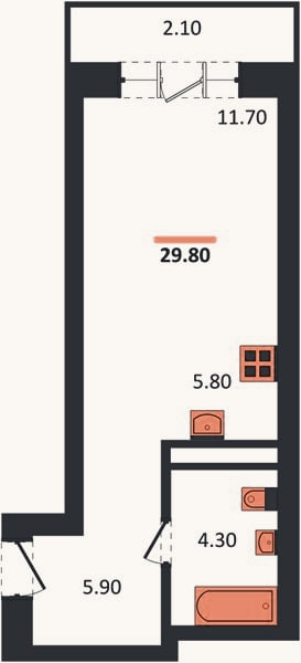 Планировка: Студия, 29,8 м²