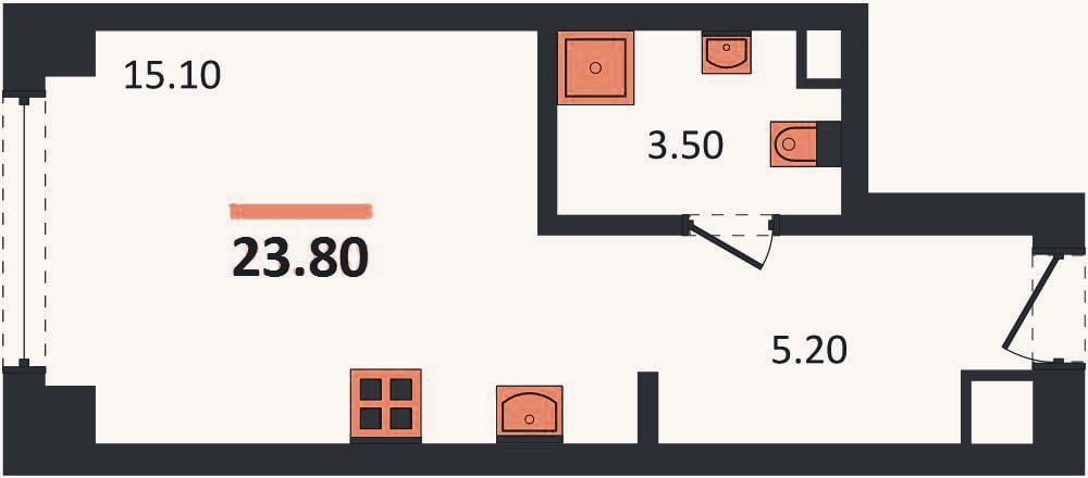 Планировка: Студия, 24,4 м²