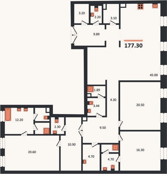 Планировка: 3-к, 177,3 м²
