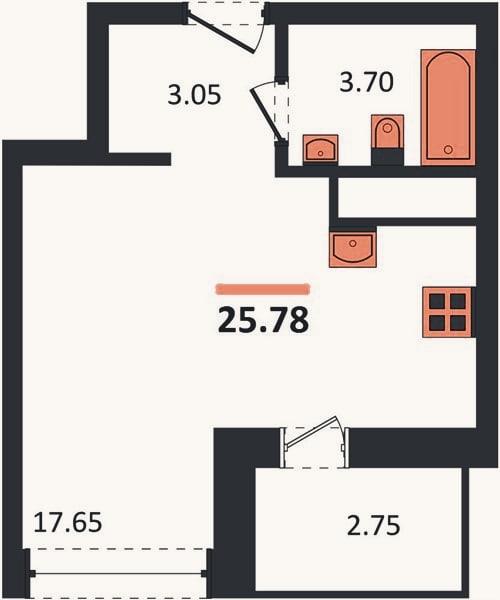 Планировка: Студия, 25,8 м²