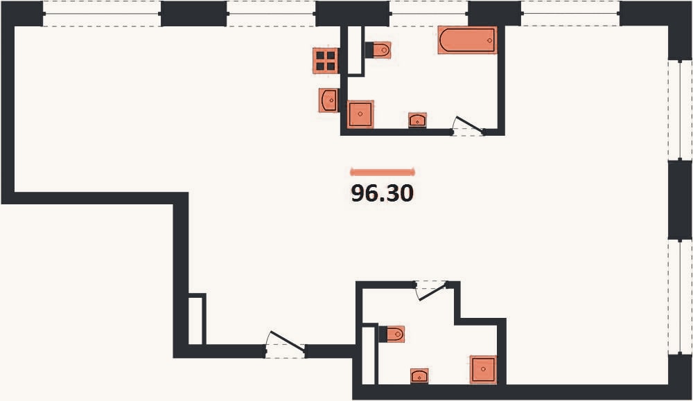 Планировка: 3-к, 96,3 м²