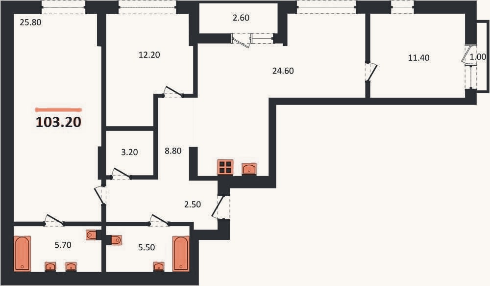 Планировка: 3-к, 103,2 м²