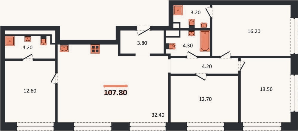 Планировка: 4+ к, 107,8 м²