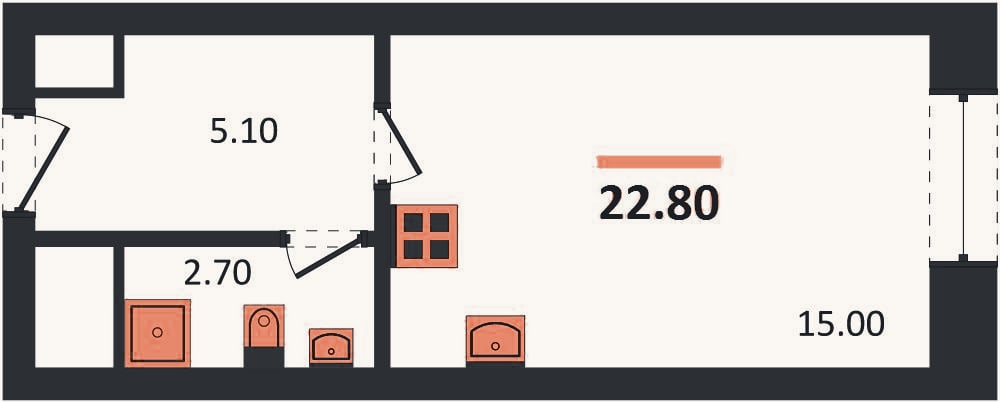 Планировка: Студия, 22,8 м²