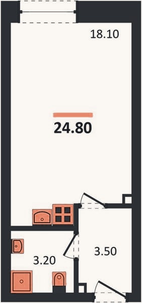 Планировка: Студия, 24,8 м²