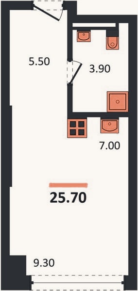 Планировка: Студия, 25,7 м²