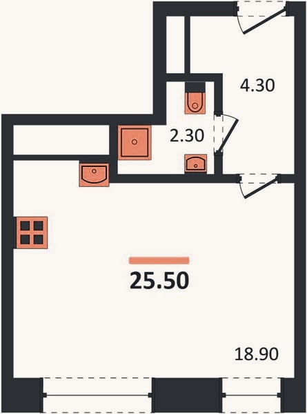 Планировка: Студия, 25,5 м²
