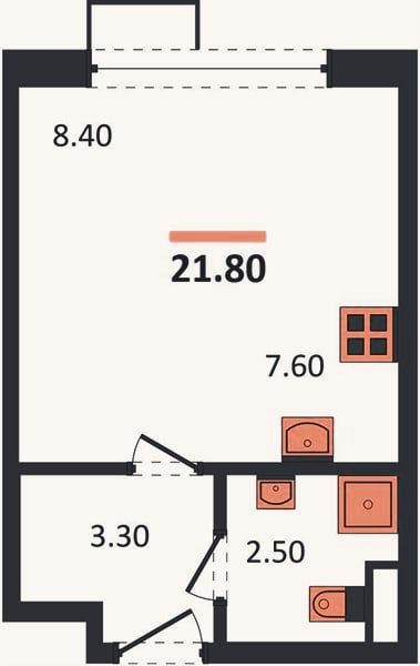 Планировка: Студия, 21,8 м²