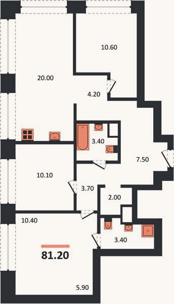 Планировка: 3-к, 81,8 м²