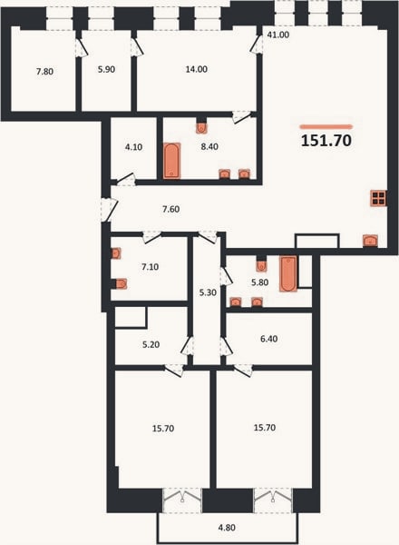 Планировка: 3-к, 151,7 м²