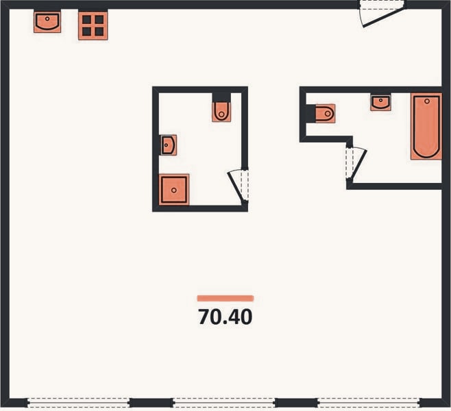 Планировка: 2-к, 70,4 м²