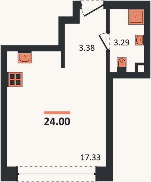 Планировка: Студия, 24 м²