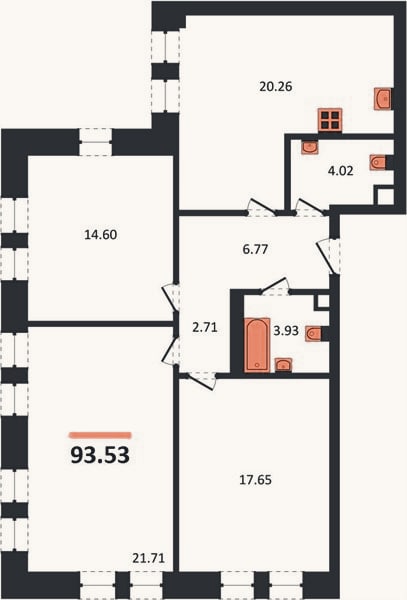 Планировка: 3-к, 93,5 м²