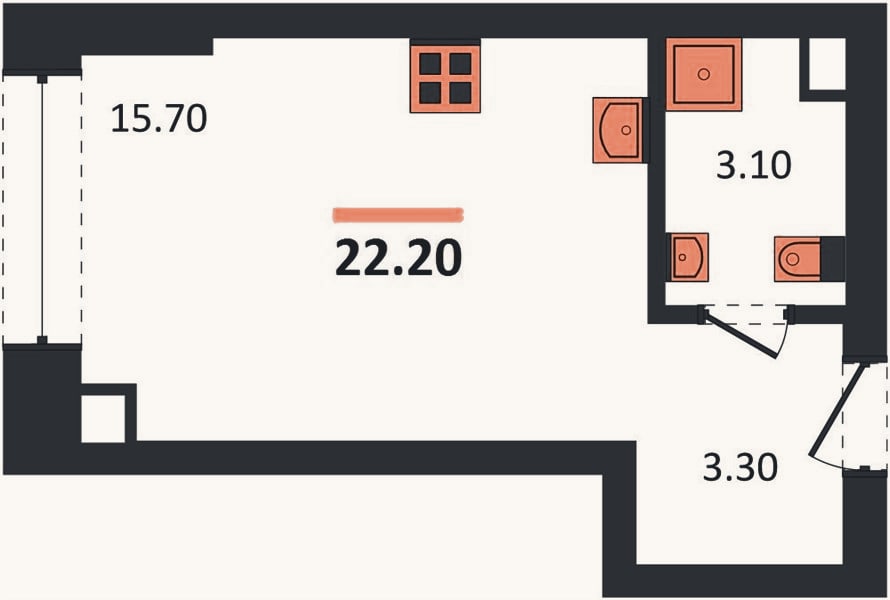 Планировка: Студия, 22,7 м²