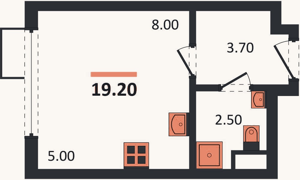 Планировка: Студия, 19,2 м²