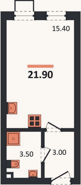 Планировка: Студия, 21,9 м²