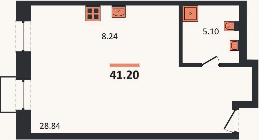 Планировка: Студия, 41,2 м²