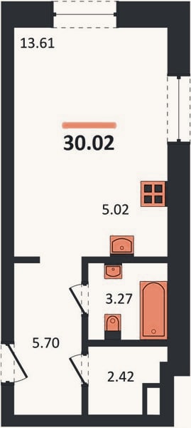 Планировка: Студия, 30 м²
