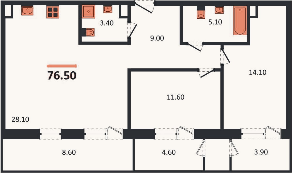 Планировка: 2-к, 71,2 м²