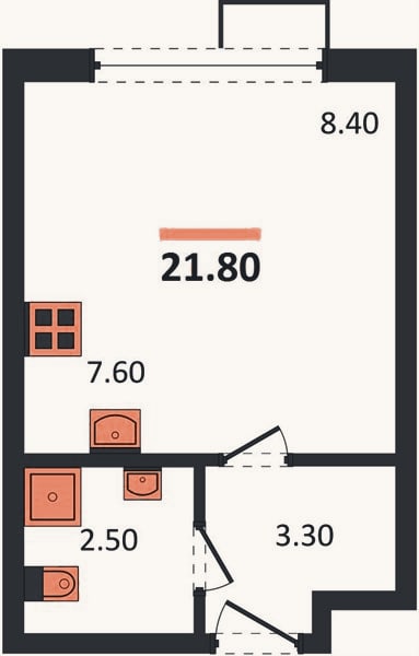 Планировка: Студия, 21,8 м²