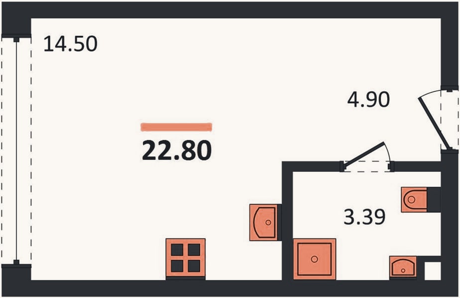 Планировка: Студия, 23,1 м²