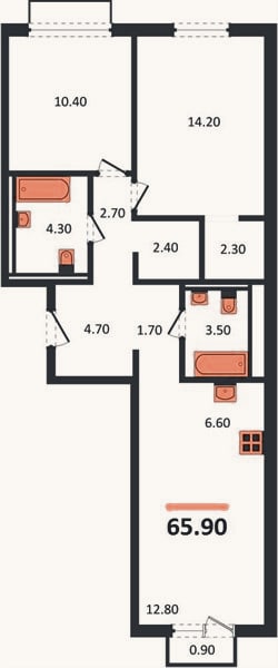 Планировка: 2-к, 65,9 м²