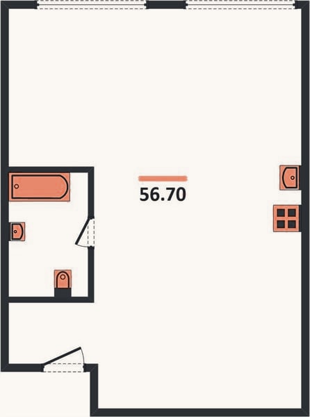 Планировка: 2-к, 56,7 м²