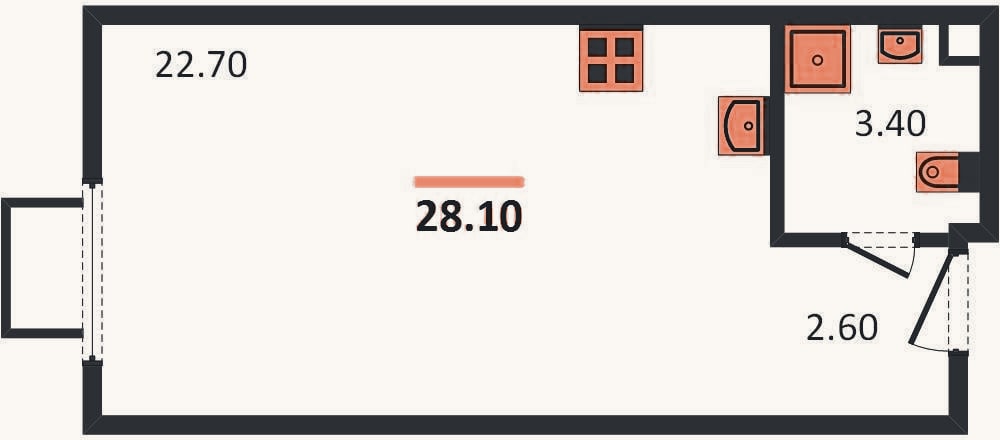 Планировка: Студия, 28,1 м²