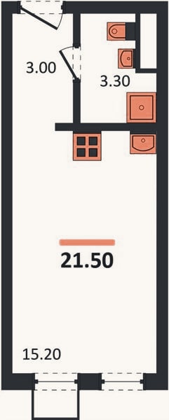 Планировка: Студия, 21,5 м²
