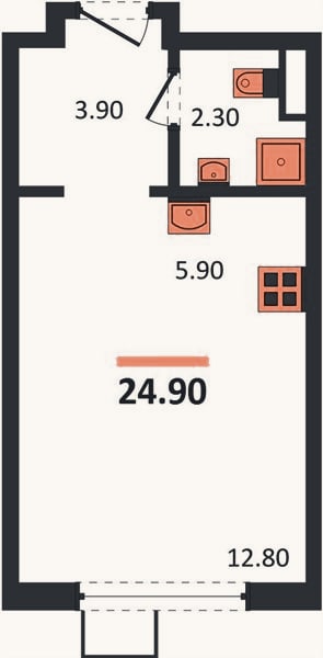 Планировка: Студия, 24,9 м²