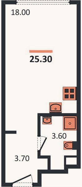 Планировка: Студия, 25,3 м²