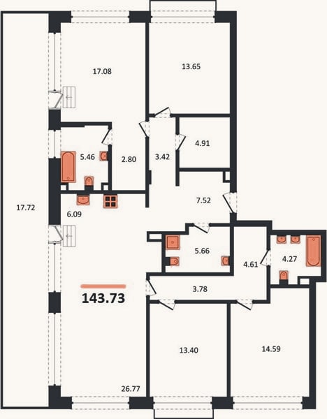 Планировка: 4+ к, 143,7 м²