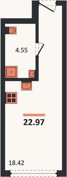 Планировка: Студия, 23 м²