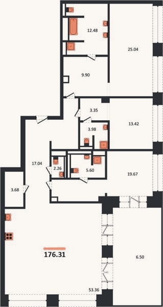 Планировка: 3-к, 175,9 м²