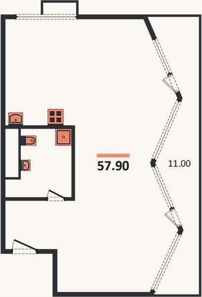 Планировка: Студия, 57,9 м²