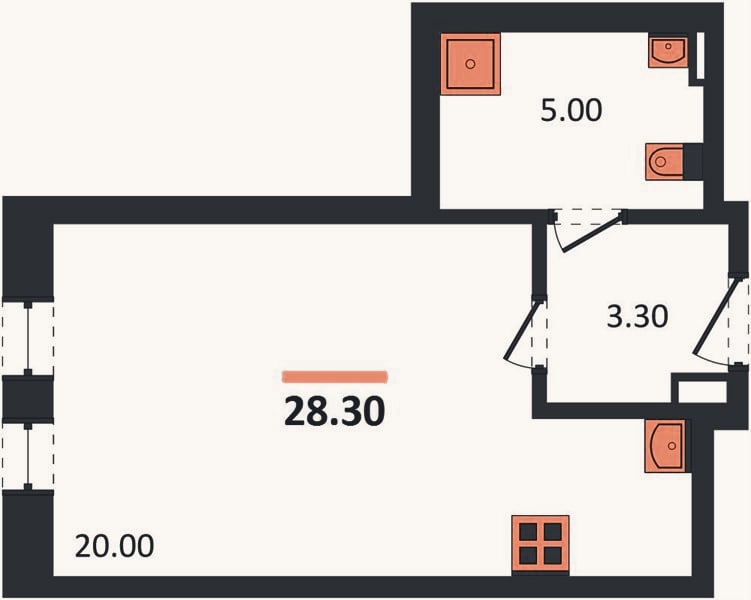 Планировка: Студия, 28,3 м²