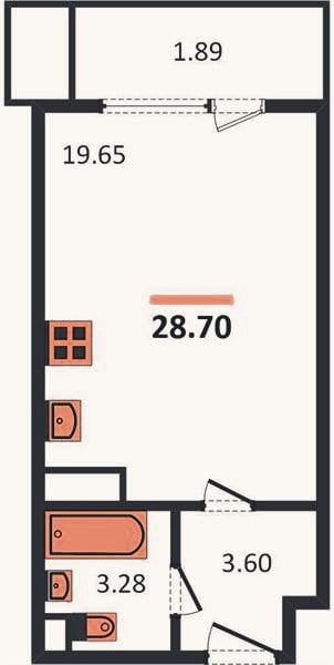 Планировка: Студия, 28,7 м²