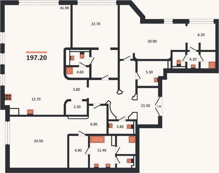 Планировка: 3-к, 197,2 м²