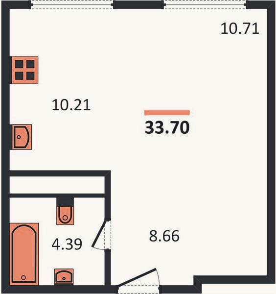 Планировка: Студия, 33,7 м²