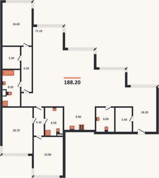 Планировка: 3-к, 188,2 м²