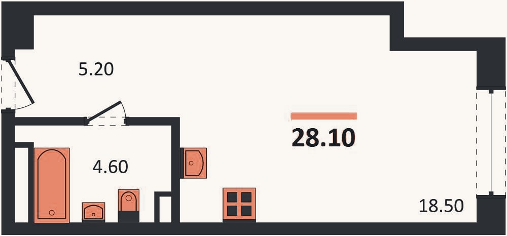 Планировка: Студия, 28,1 м²