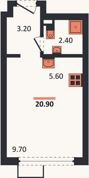 Планировка: Студия, 20,9 м²