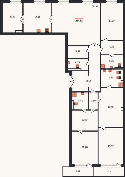 Планировка: 3-к, 214,5 м²