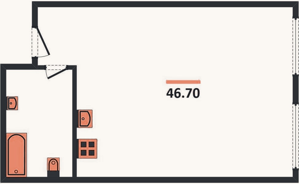 Планировка: 1-к, 46,7 м²