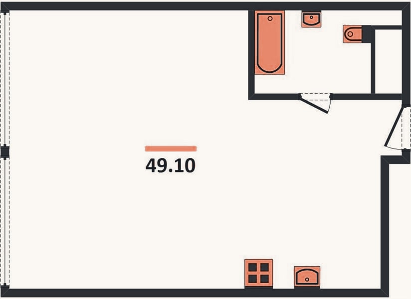 Планировка: 1-к, 49,1 м²