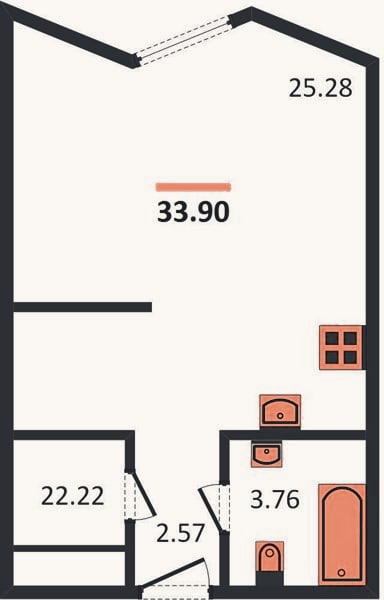 Планировка: Студия, 33,9 м²