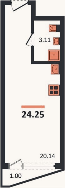 Планировка: Студия, 24,3 м²