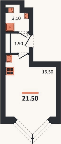 Планировка: Студия, 21,5 м²
