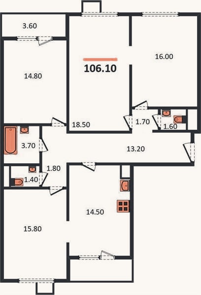 Планировка: 4+ к, 106,1 м²