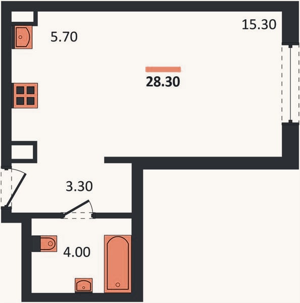Планировка: Студия, 28,3 м²